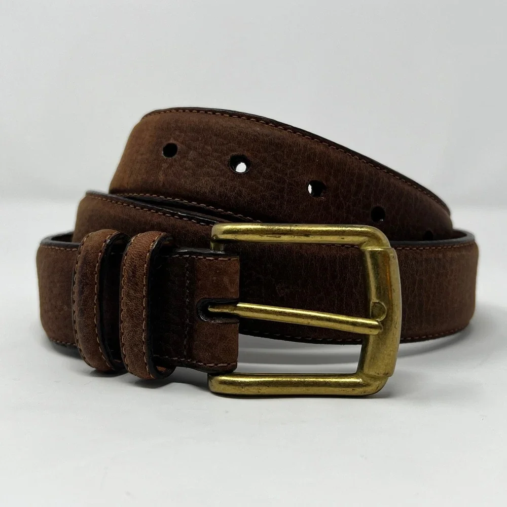 Vintage Brighton Brown Textured Leather Belt Brass Buckle Women's‎ Size 32